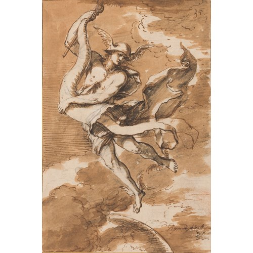 Mercury Bearing a Cornucopia: Design for a Frontispiece for Francisco Serra, Synonymorum apparatus, 1654